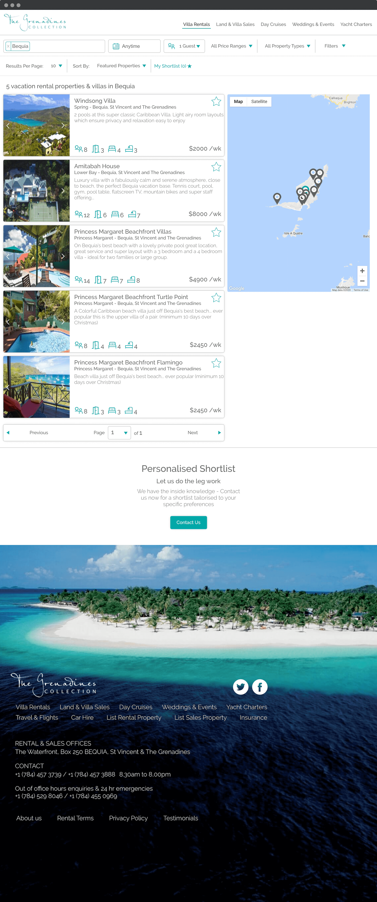 The Grenadines Collection Product List Page Screen Mockup