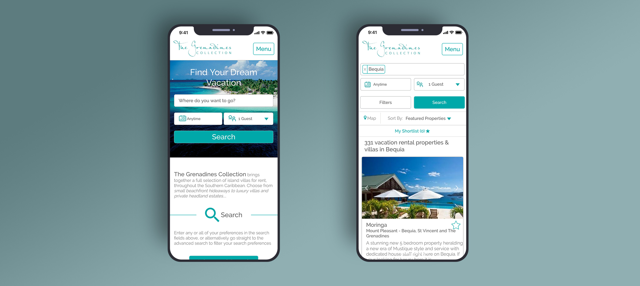 The Grenadines Collection Home Screen Mockup
